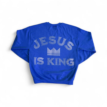 Jesus Is King Bleached Heathered Blue