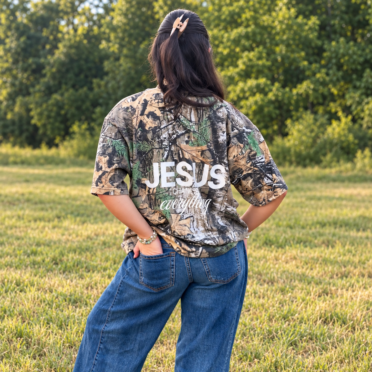 Jesus Changes Everything Oversized Camo Tee